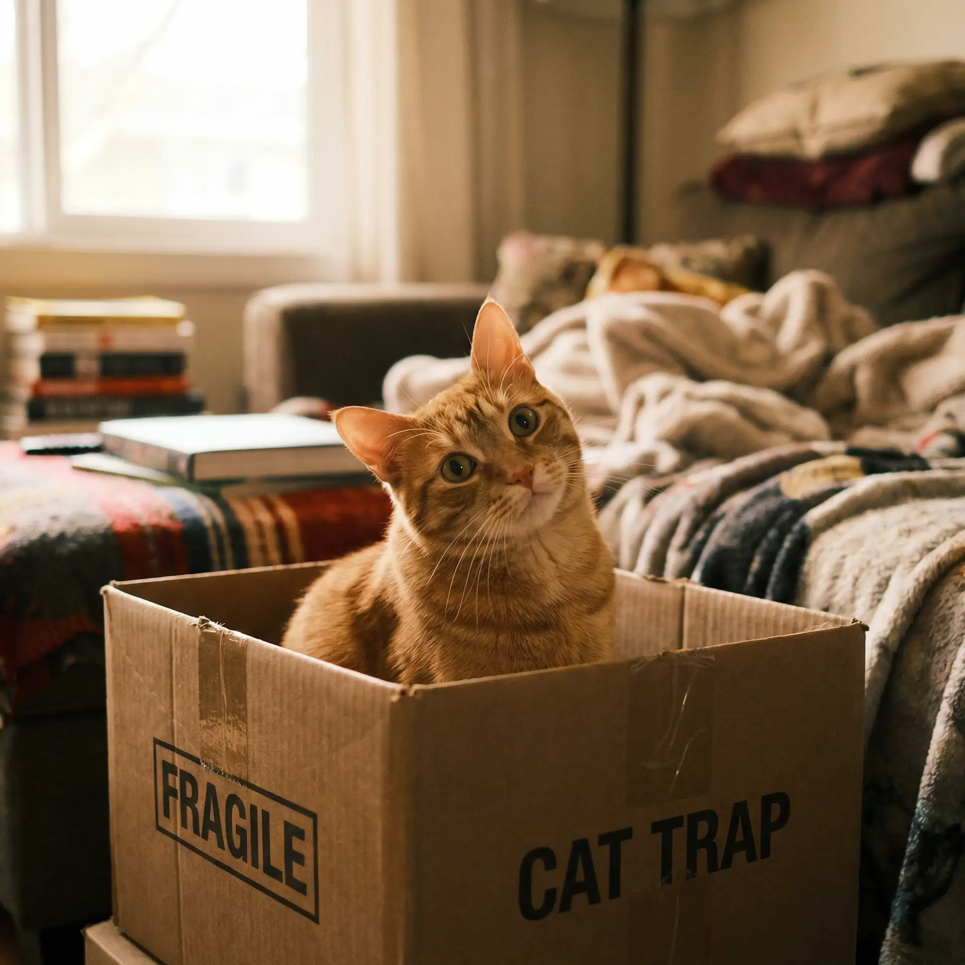 橘猫躲在纸箱里 - 贾樟柯 一个桶